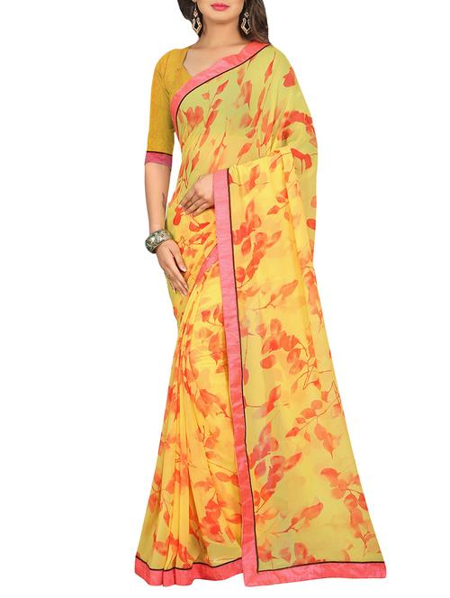 yellow georgette printed saree - 13669904 - Very Small Image - 1