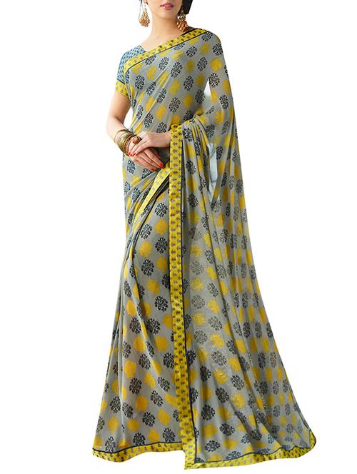 grey georgette printed saree with blouse - 13669907 - Very Small Image - 1