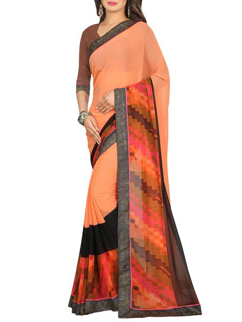 peach georgette printed saree with blouse - 13669947 - Very Small Image - 1