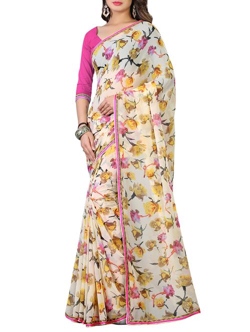 floral printed saree with blouse - 13669970 - Very Small Image - 1