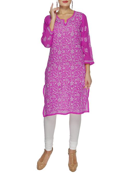 purple chikankari embroidered georgette kurta - 13671597 - Very Small Image - 1