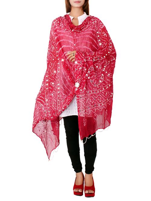 pink cotton bandhani dupatta - 13671887 - Very Small Image - 1