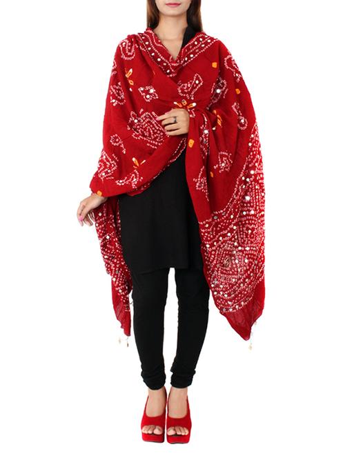 red cotton bandhani dupatta - 13671899 - Very Small Image - 1