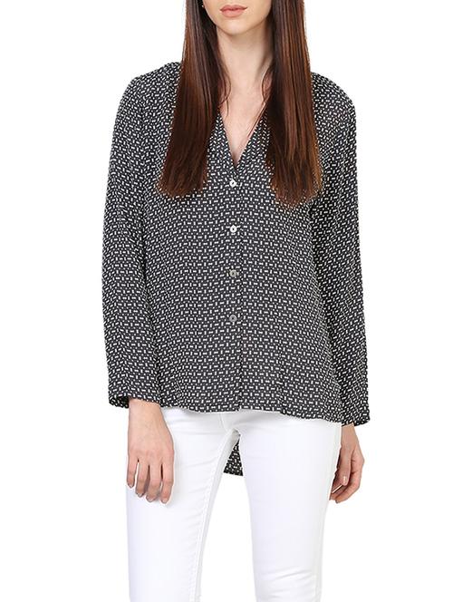 grey printed top with lapel collar detail - 13672295 - Very Small Image - 1