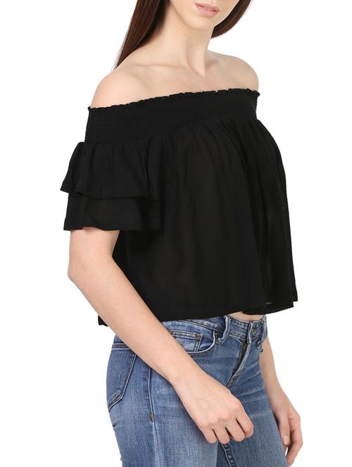 black off shoulder rayon top - 13672299 - Very Small Image - 1