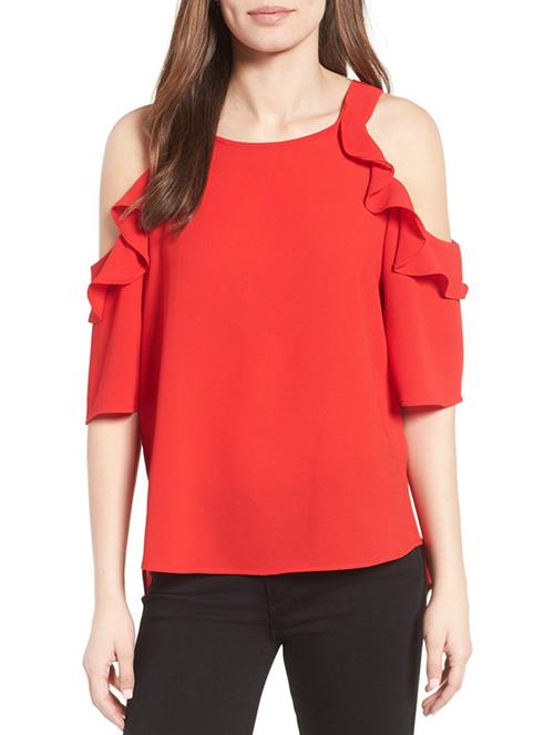 cold shoulder ruffled high-low top - 13672787 - Very Small Image - 1