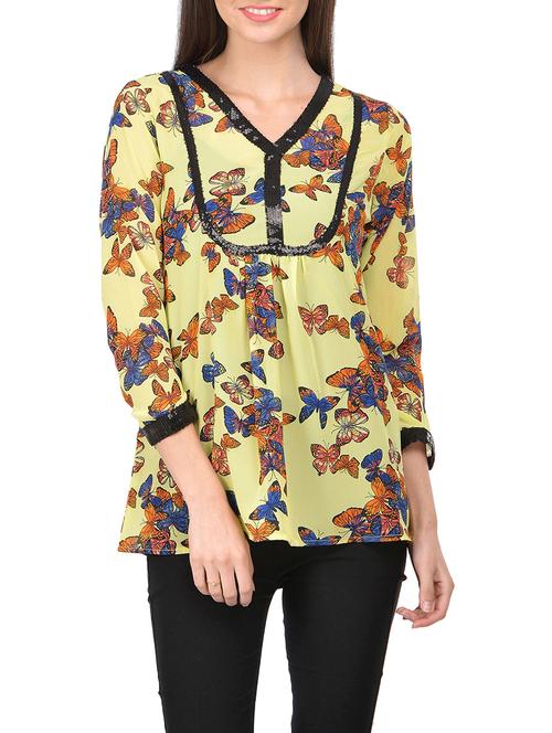 yellow poly georgette a line top - 13674081 - Very Small Image - 1