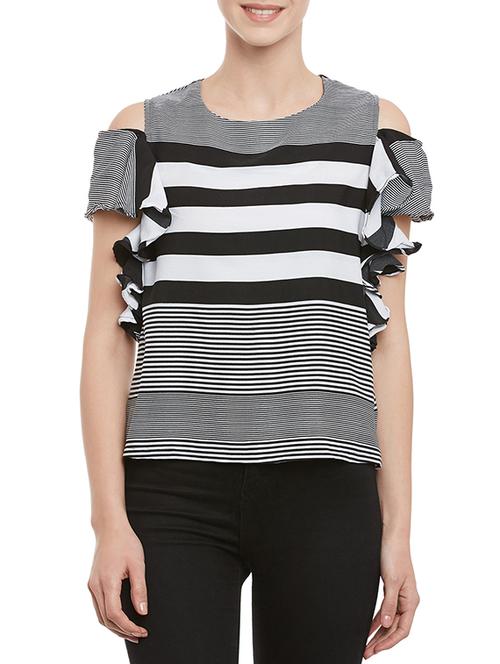 cold shoulder striped ruffle top - 13674163 - Very Small Image - 1