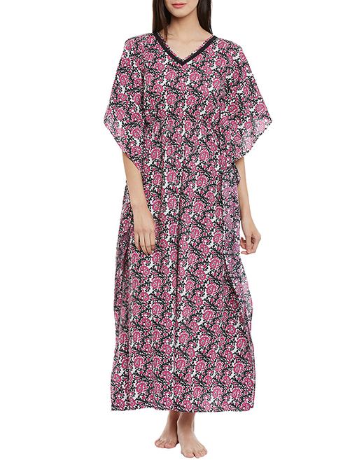 pink printed cotton nighty - 13678204 - Very Small Image - 1