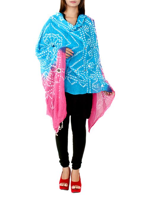 sky blue cotton bandhani dupatta - 13678458 - Very Small Image - 1
