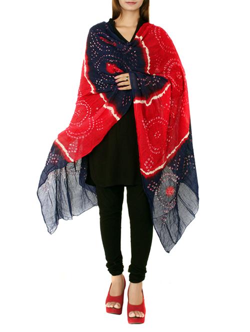 red & blue cotton bandhani dupatta - 13678459 - Very Small Image - 1