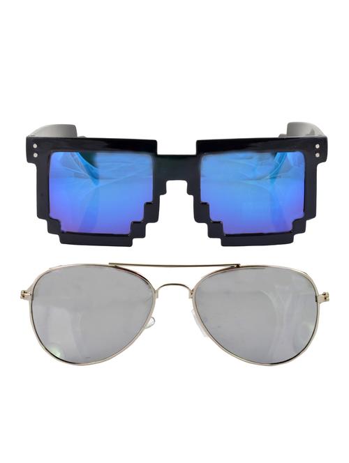 alpha man "blue colour checkered sunglass with silver aviator sunglass for mens " combo of 2 sunglass - 13679166 - Very Small Image - 1