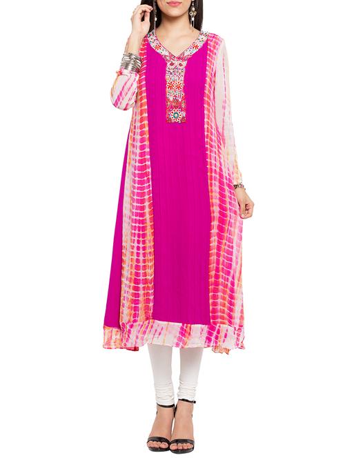 magenta georgette a-line kurta - 13681692 - Very Small Image - 1