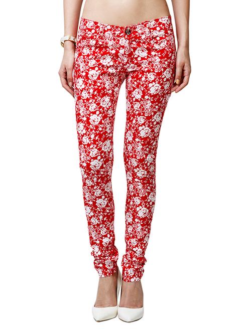red floral printed cotton chinos trouser - 13682559 - Very Small Image - 1
