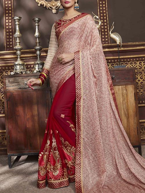 red georgette half and half saree with blouse - 13685164 - Very Small Image - 1