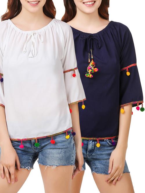 set of 2 multicolored crepe tops - 13685218 - Very Small Image - 1
