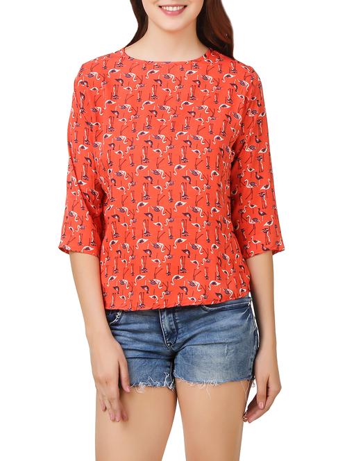 orange printed crepe regular top - 13685228 - Very Small Image - 1