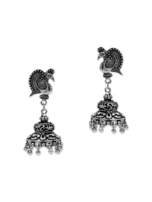 zerokaata german silver peacock design jhumki earrings - 13685342 - Very Small Image - 1