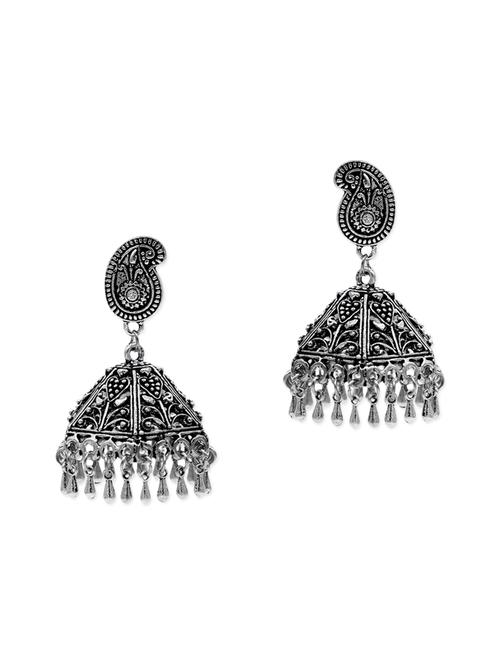 zerokaata german silver blossom design jhumki earrings - 13685351 - Very Small Image - 1