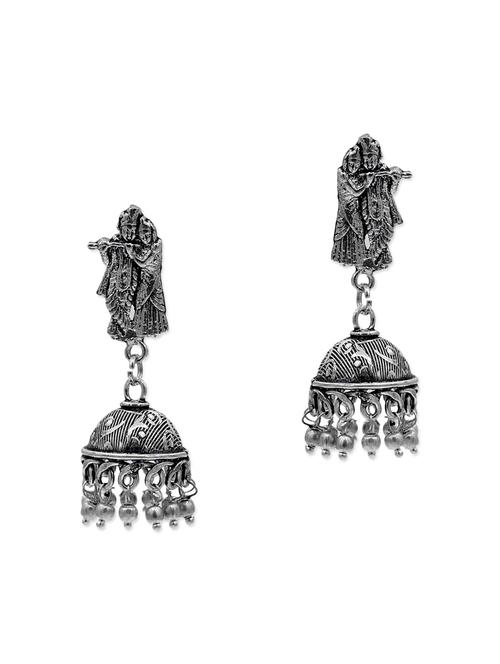 zerokaata german silver radhe krishna devine jhumki earrings - 13685356 - Very Small Image - 1