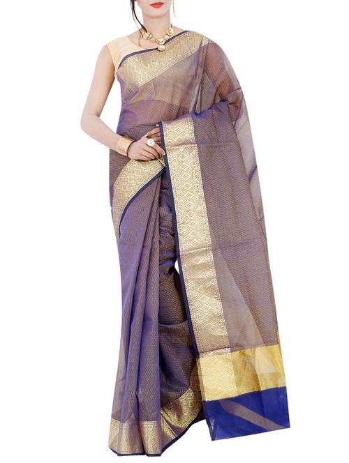 blue silk blend woven saree with blouse - 13685801 - Very Small Image - 1