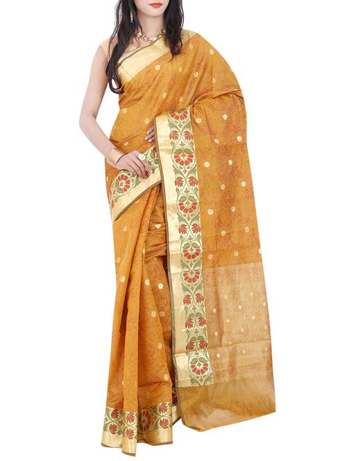 mustard silk blend woven saree with blouse - 13685809 - Very Small Image - 1