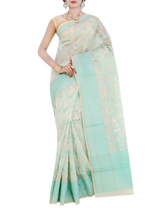 sky blue silk blend woven saree with blouse - 13685818 - Very Small Image - 1