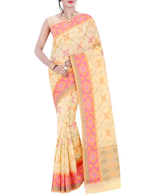 yellow silk blend woven saree with blouse - 13685829 - Very Small Image - 1