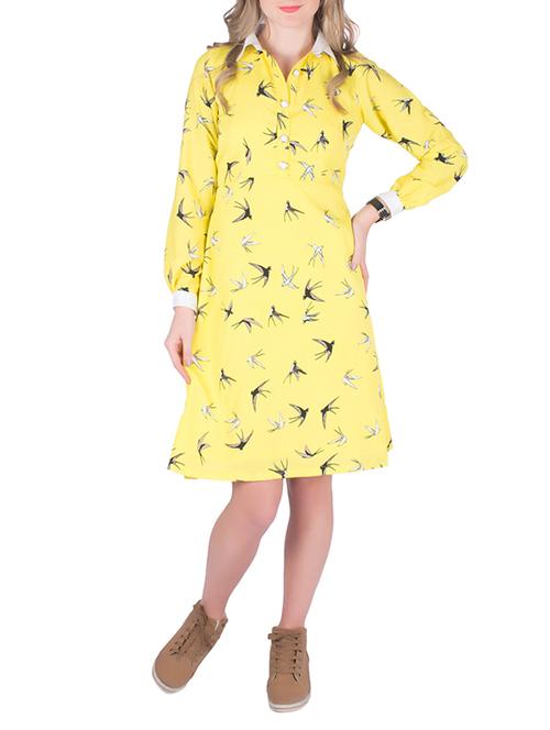 yellow crepe aline dress - 13685949 - Very Small Image - 1
