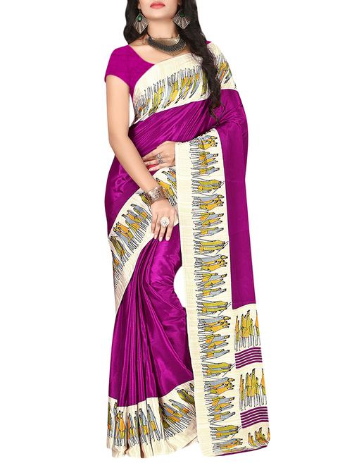 purple crepe printed saree with blouse - 13687163 - Very Small Image - 1
