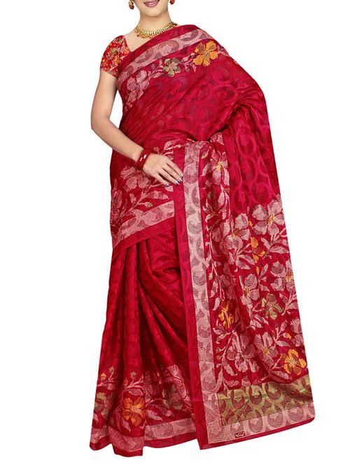 red cotton jacquard patola saree with blouse - 13687195 - Very Small Image - 1