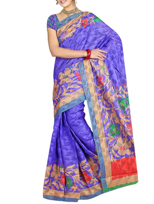 blue cotton jacquard patola saree with blouse - 13687199 - Very Small Image - 1