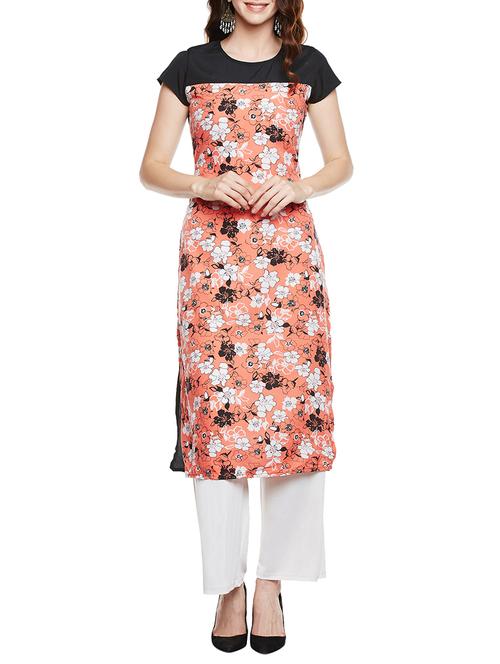 orange poly crepe printed straight kurta - 13689008 - Very Small Image - 1