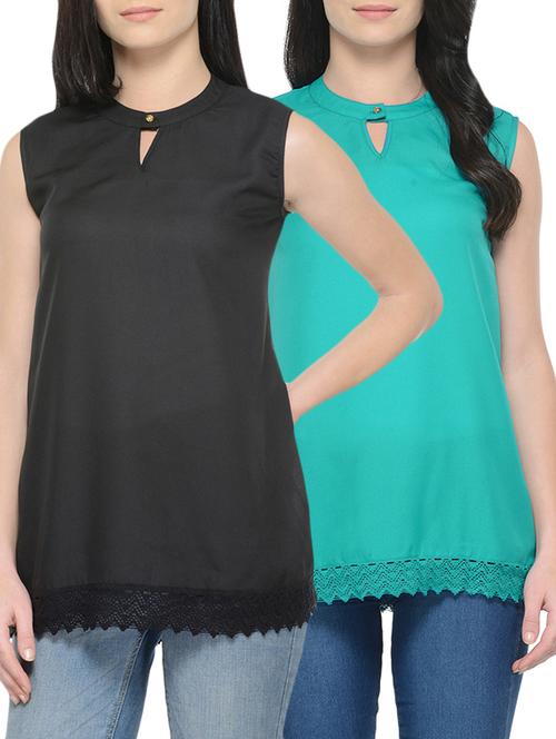 set of 2 multicolored poly crepe tops - 13689166 - Very Small Image - 1