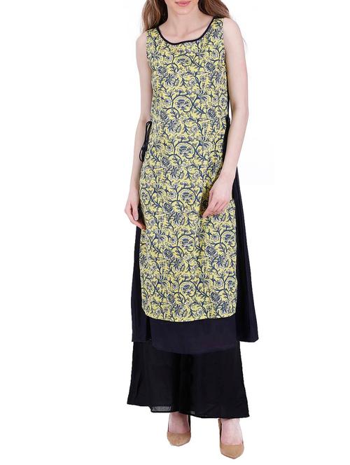 blue rayon printed a-line kurta - 13689372 - Very Small Image - 1