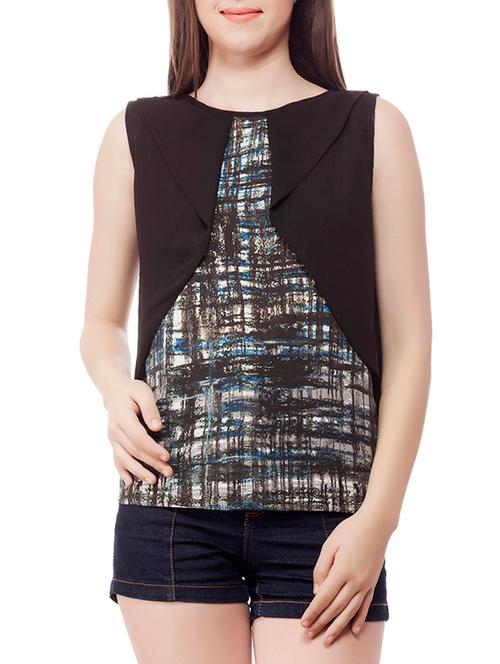 black printed crepe layered top - 13689751 - Very Small Image - 1