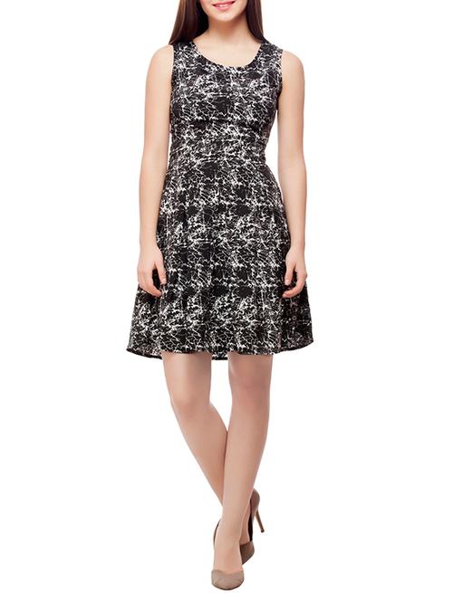 black printed crepe fit & flare dress - 13689756 - Very Small Image - 1