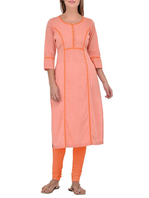 pink cotton straight kurta - 13690709 - Very Small Image - 1