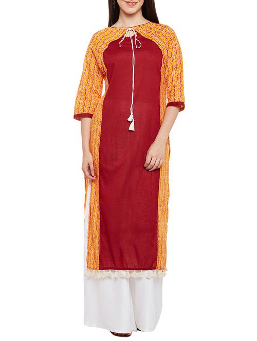 maroon cotton printed straight kurta - 13691563 - Very Small Image - 1
