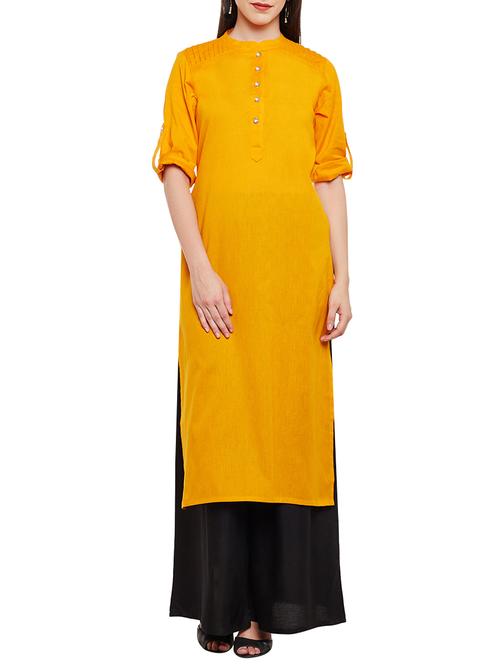 mustard cotton plain straight kurta - 13691617 - Very Small Image - 1