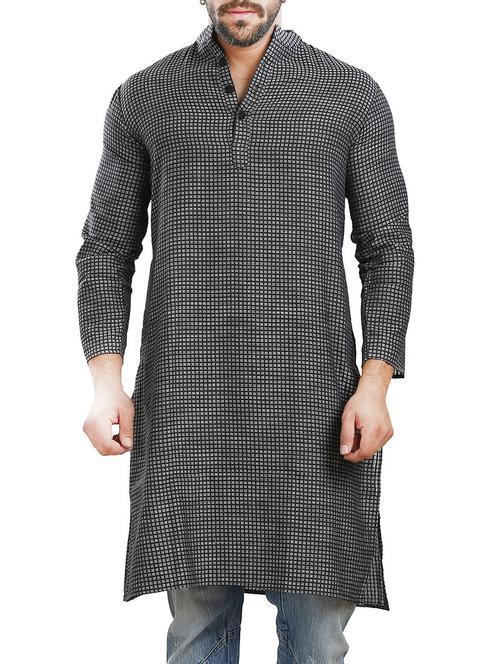 grey cotton long kurta - 13692202 - Very Small Image - 1