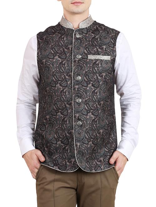 grey cotton nehru jacket - 13693249 - Very Small Image - 1