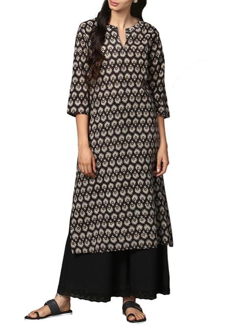 black cotton straight kurta - 13694475 - Very Small Image - 1