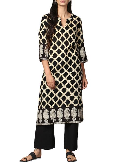 black cotton straight kurta - 13694476 - Very Small Image - 1