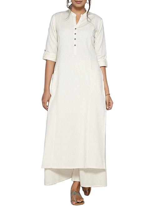white cotton solid straight kurta - 13694917 - Very Small Image - 1
