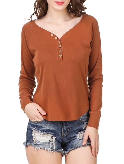 brown crepe regular top - 13695936 - Very Small Image - 1