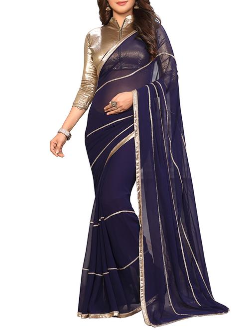 blue gota work saree with blouse - 13697616 - Very Small Image - 1