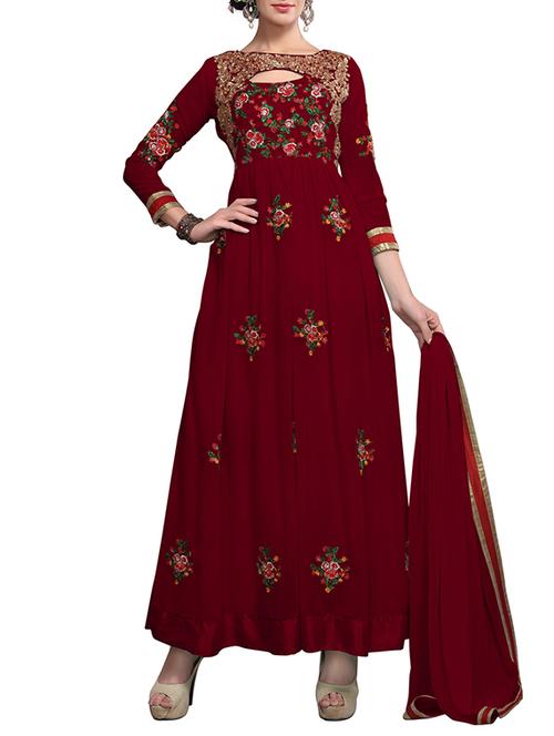 maroon georgette semistitched suit - 13697662 - Very Small Image - 1