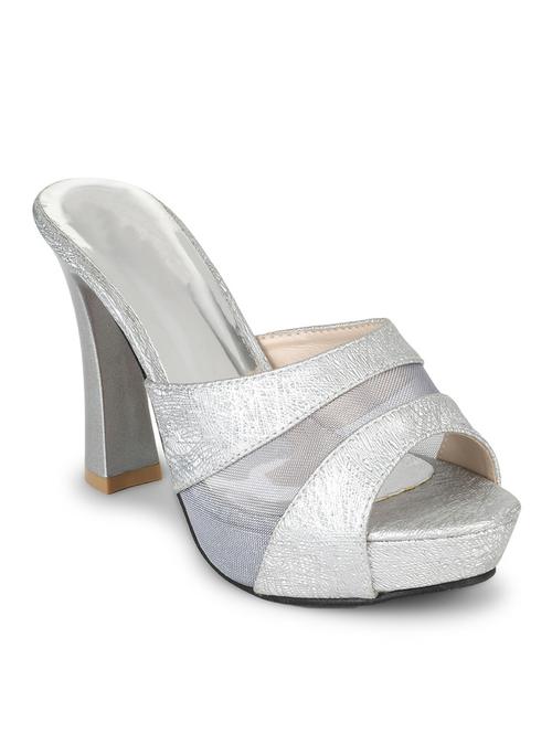 silver faux leather slip on sandals - 13698082 - Very Small Image - 1