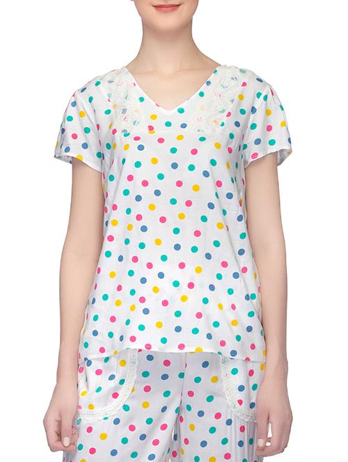 white polka dots printed viscose top - 13698679 - Very Small Image - 1